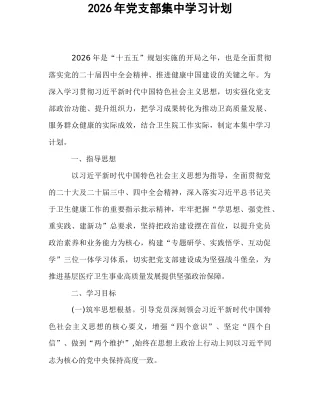 2026年党支部集中学习计划
