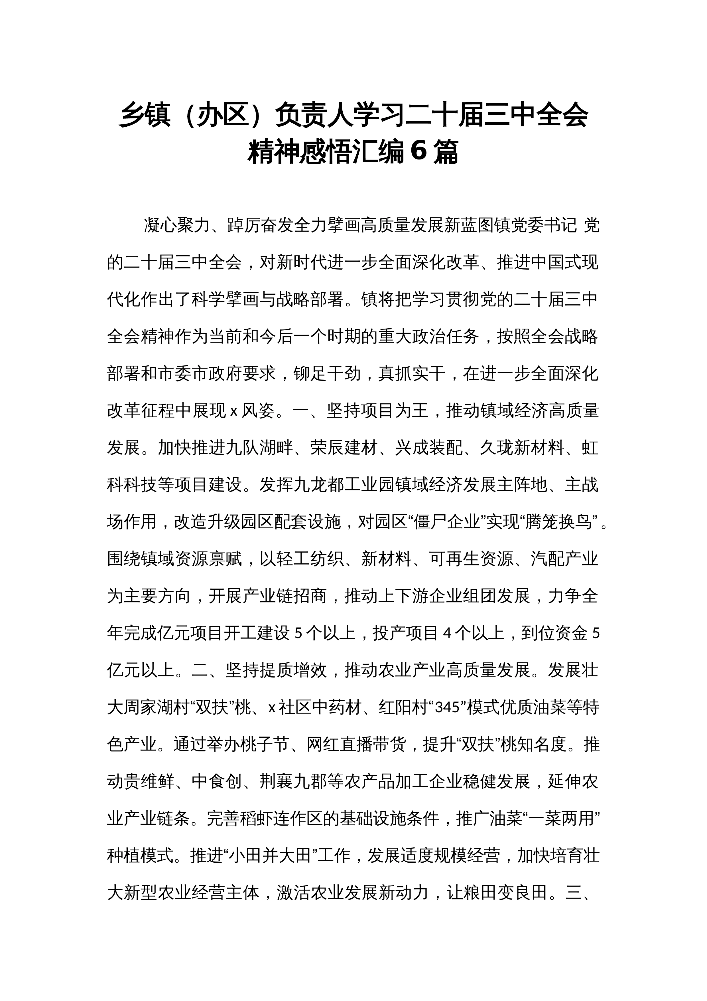 乡镇（办区）负责人学习二十届三中全会精神感悟汇编6篇_第1页