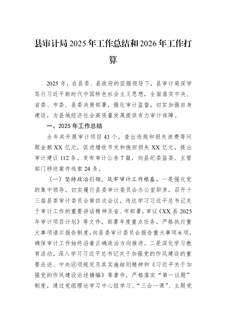 县审计局2025年工作总结和2026年工作打算_第1页
