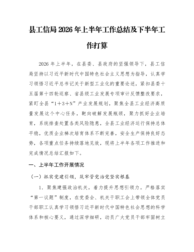 县工信局2026年上半年工作总结及下半年工作打算_第1页