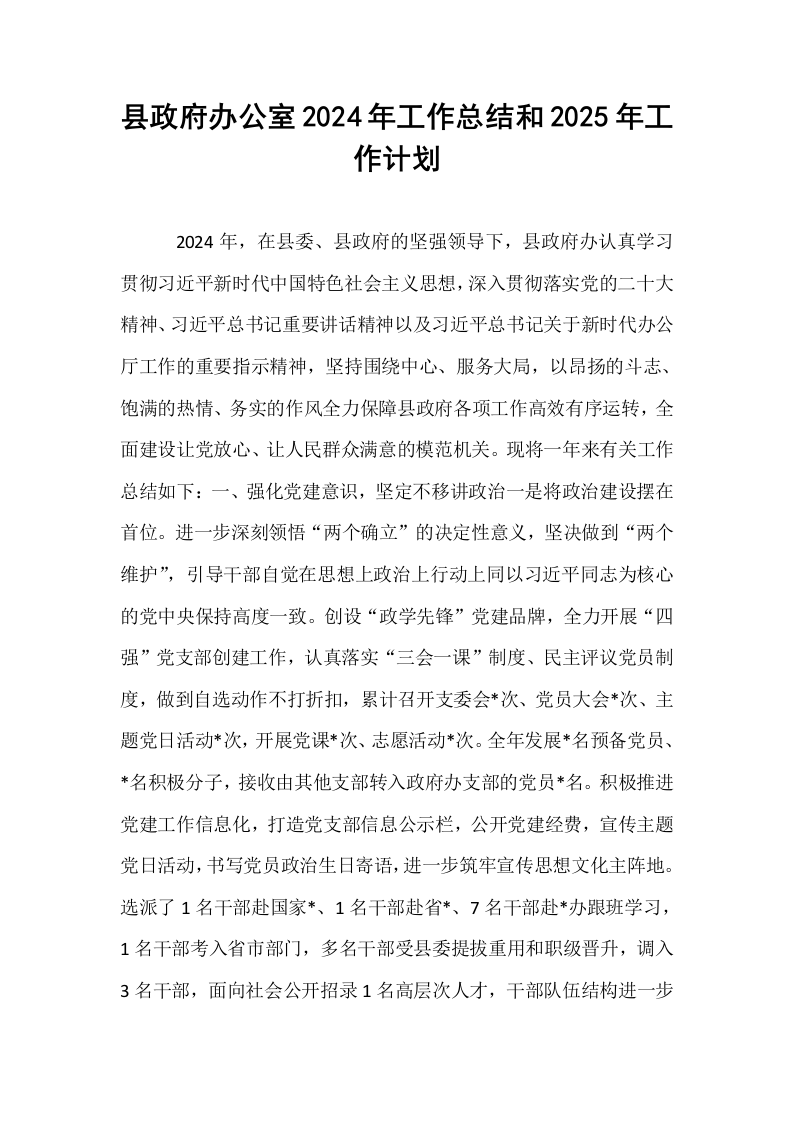 县政府办公室2024年工作总结和2025年工作计划_第1页