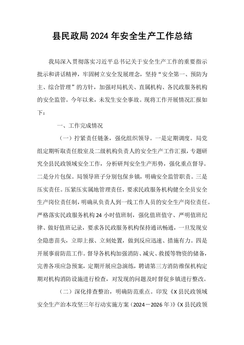 县民政局2024年安全生产工作总结_第1页