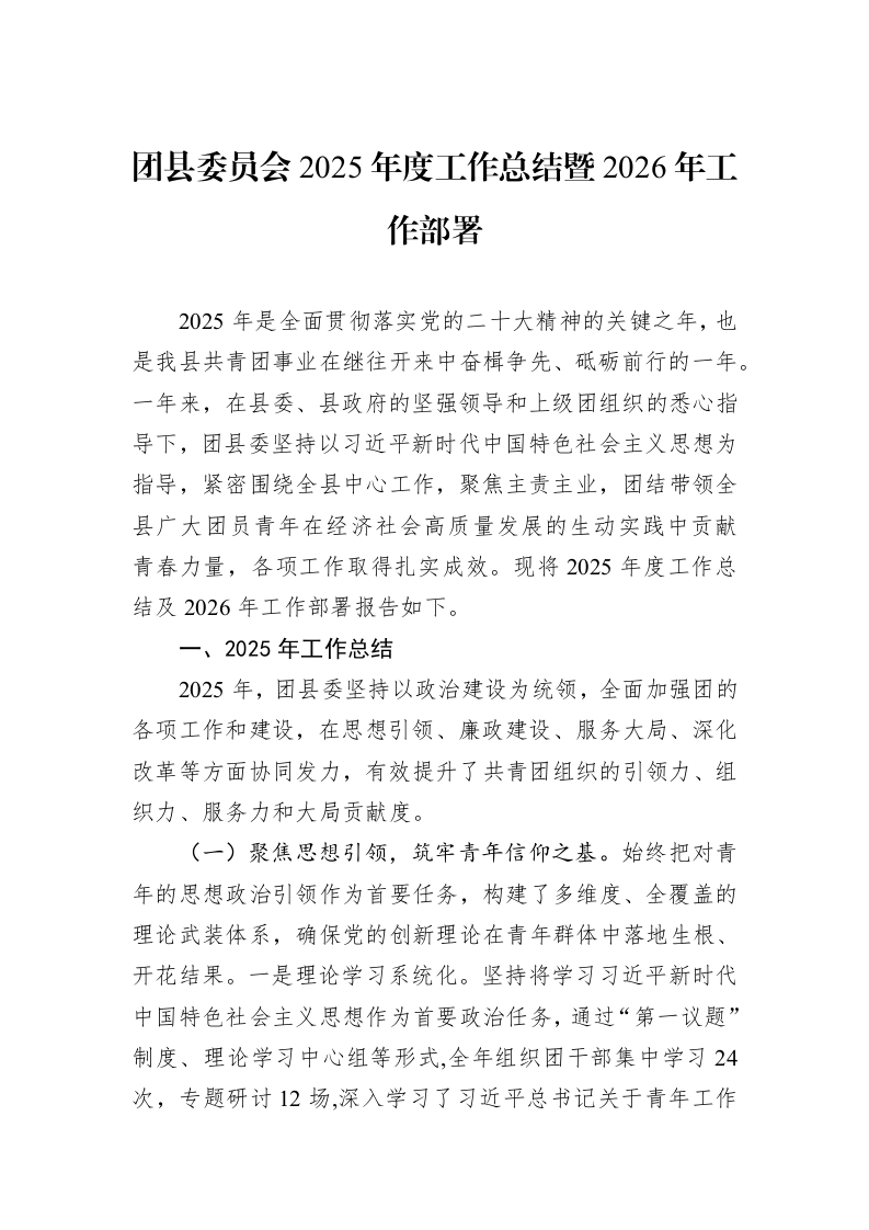 团县委员会2025年度工作总结暨2026年工作部署_第1页
