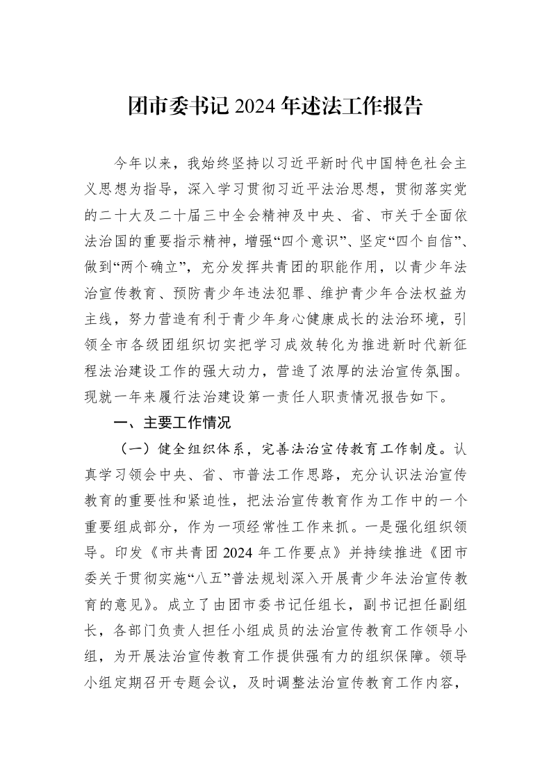 团市委书记2024年述法工作报告_第1页