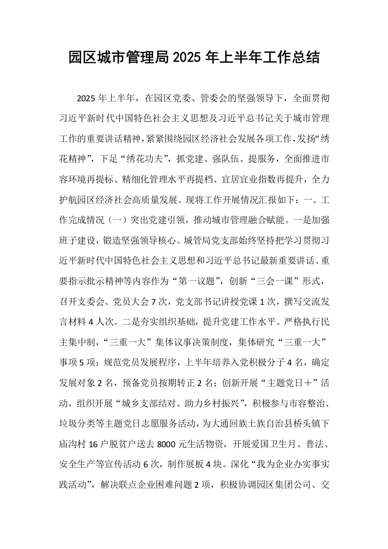 园区城市管理局2025年上半年工作总结_第1页