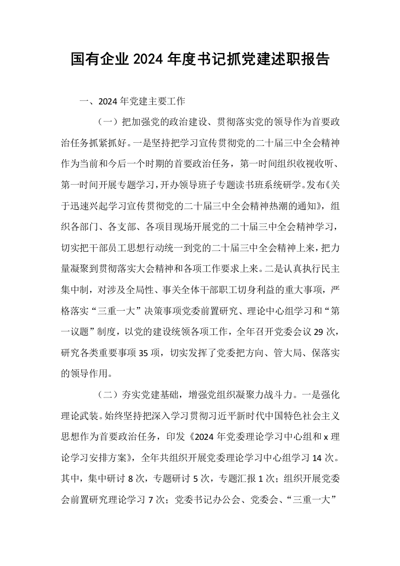 国有企业2024年度书记抓党建述职报告_第1页