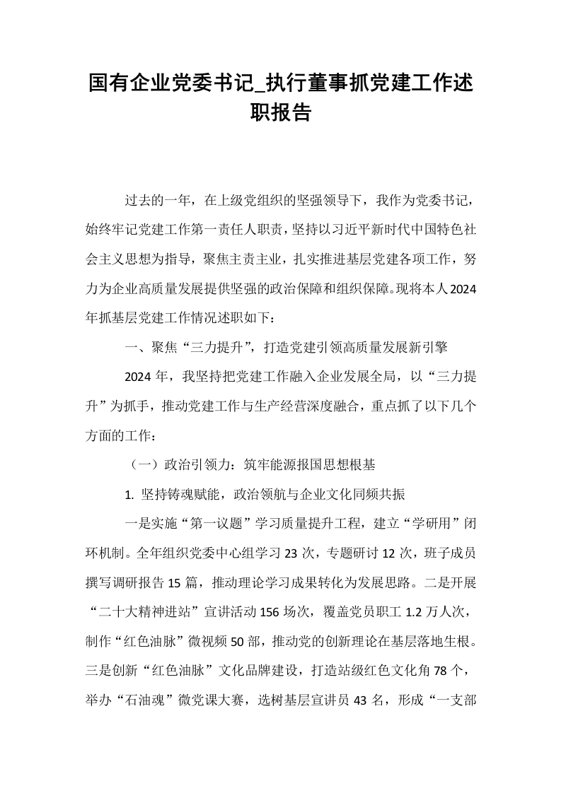 国有企业党委书记_执行董事抓党建工作述职报告_第1页