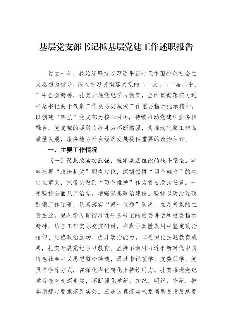 基层党支部书记抓基层党建工作述职报告（02-19）_第1页