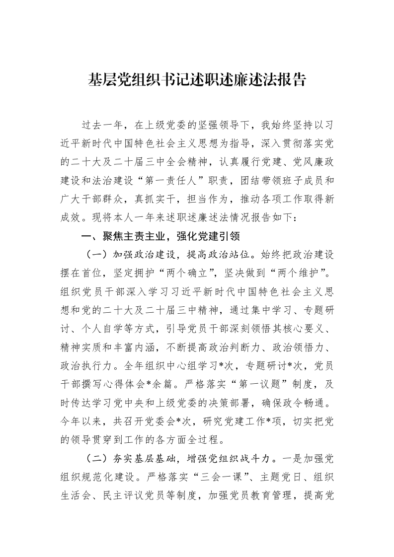 基层党组织书记述职述廉述法报告（02-20）_第1页