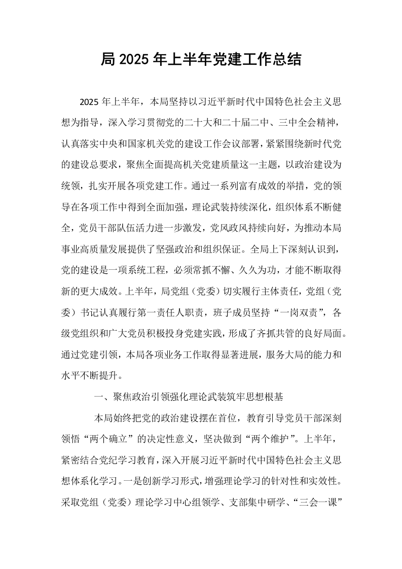 局2025年上半年党建工作总结_第1页