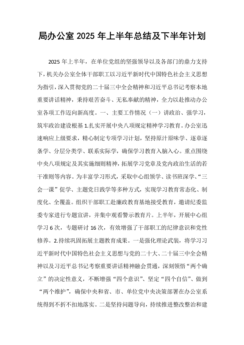 局办公室2025年上半年总结及下半年计划_第1页