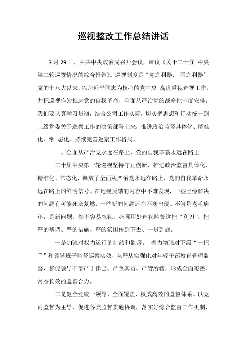 巡视整改工作总结讲话_第1页