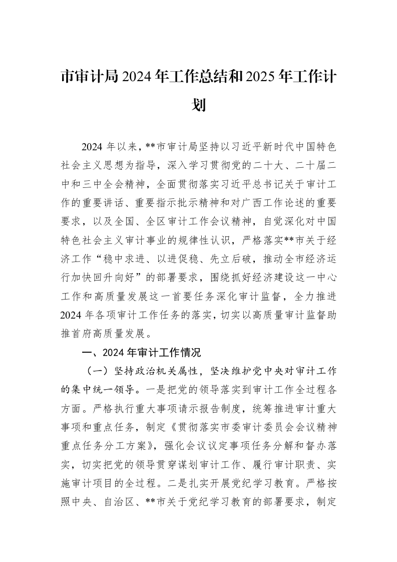 市审计局2024年工作总结和2025年工作计划 (1)_第1页