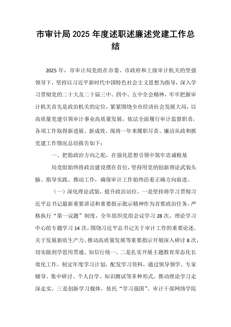 市审计局2025年度述职述廉述党建工作总结_第1页