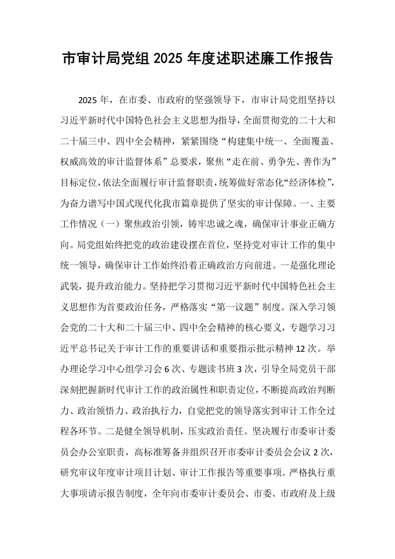 市审计局党组2025年度述职述廉工作报告_第1页