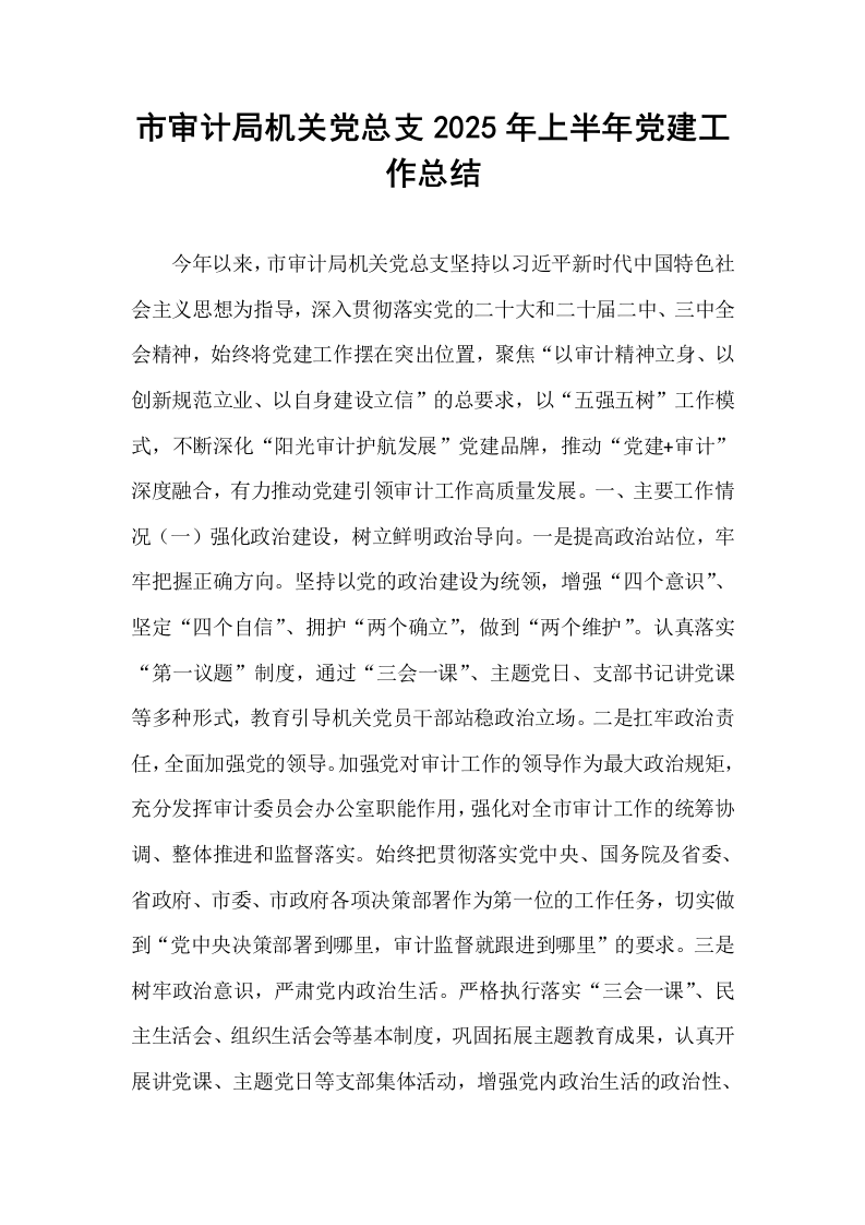 市审计局机关党总支2025年上半年党建工作总结_第1页