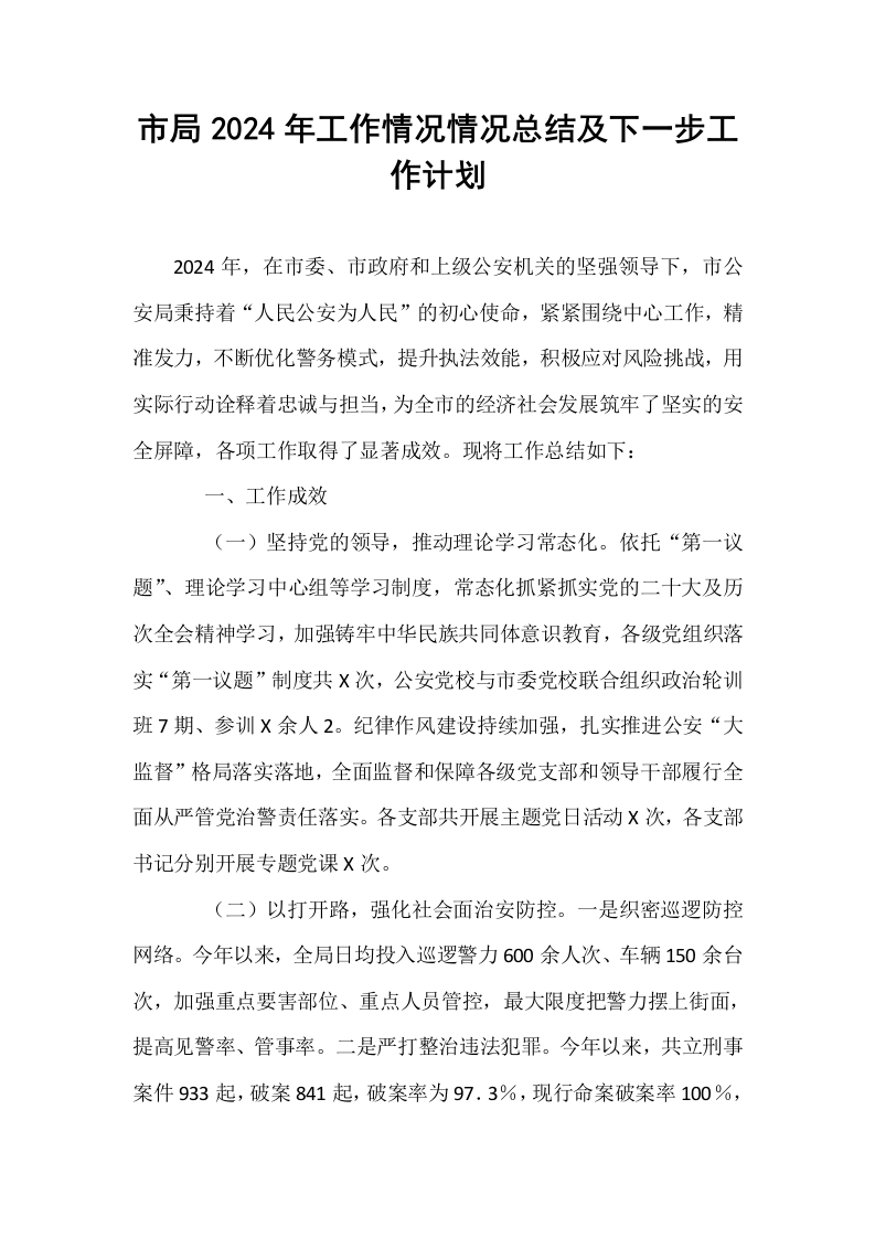市局2024年工作情况情况总结及下一步工作计划_第1页