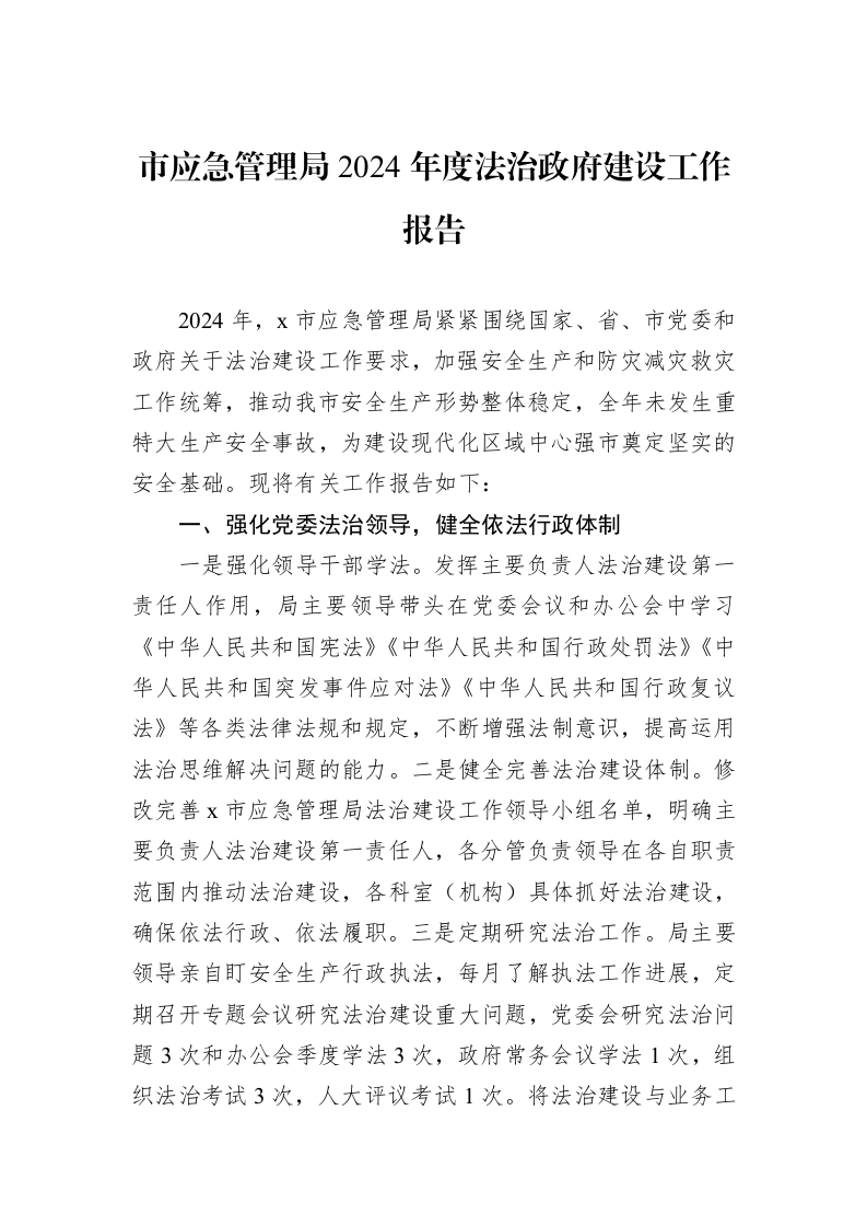 市应急管理局2024年度法治政府建设工作报告1_第1页