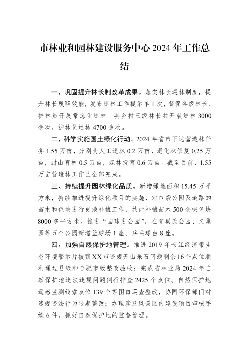 市林业和园林建设服务中心2024年工作总结（01-09）_第1页