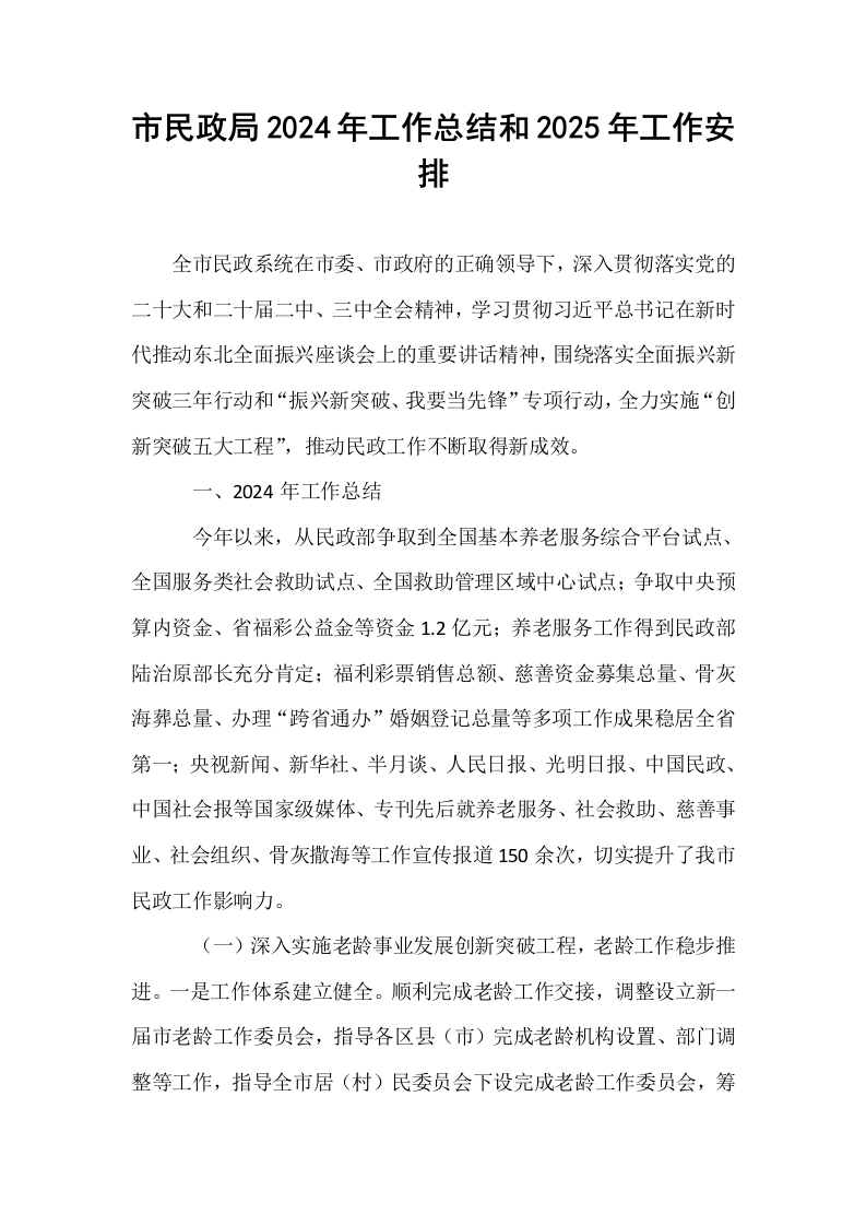 市民政局2024年工作总结和2025年工作安排_第1页