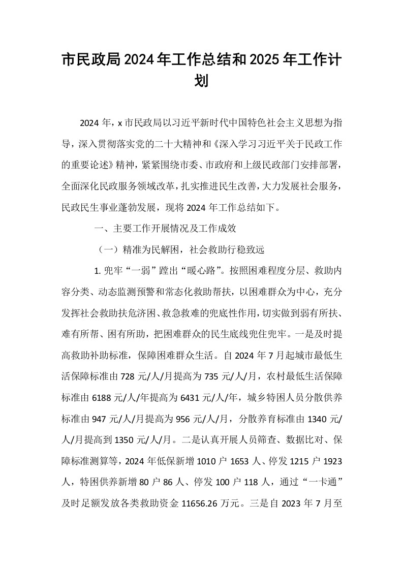 市民政局2024年工作总结和2025年工作计划_第1页