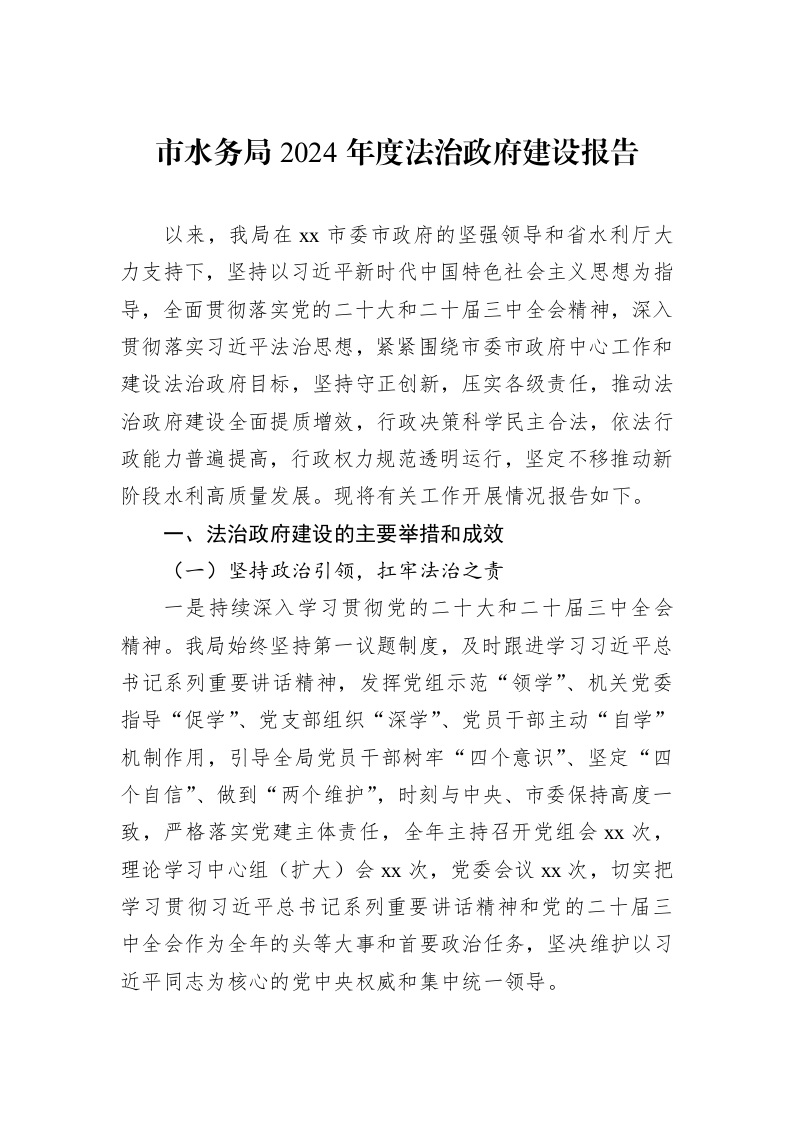 市水务局2024年度法治政府建设报告_第1页