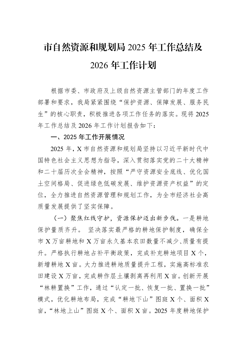 市自然资源和规划局2025年工作总结及2026年工作计划_第1页