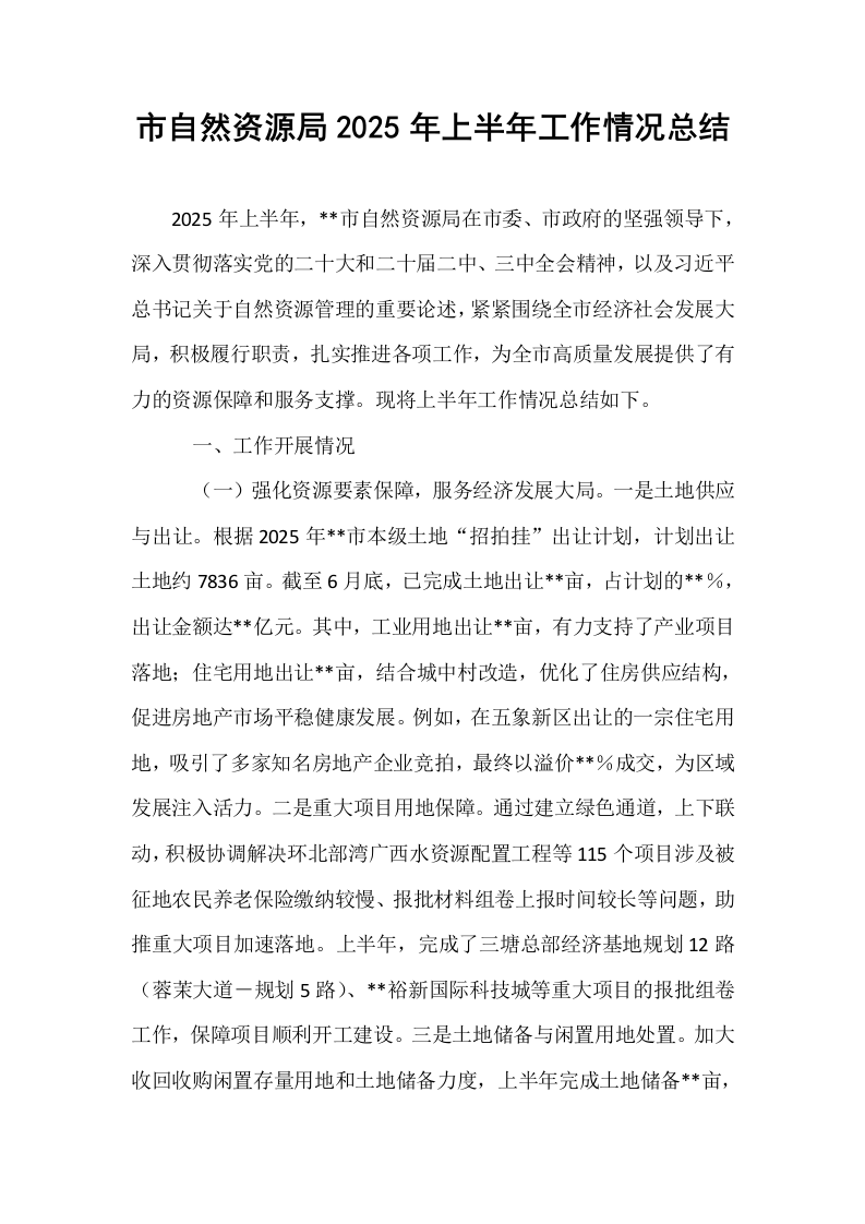 市自然资源局2025年上半年工作情况总结 (1)_第1页