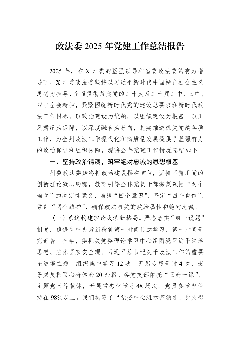 政法委2025年党建工作总结报告_第1页