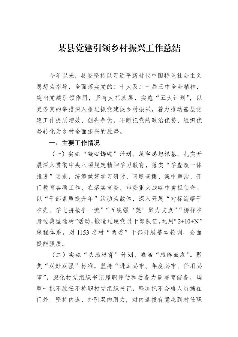 某县党建引领乡村振兴工作总结 (1)_第1页