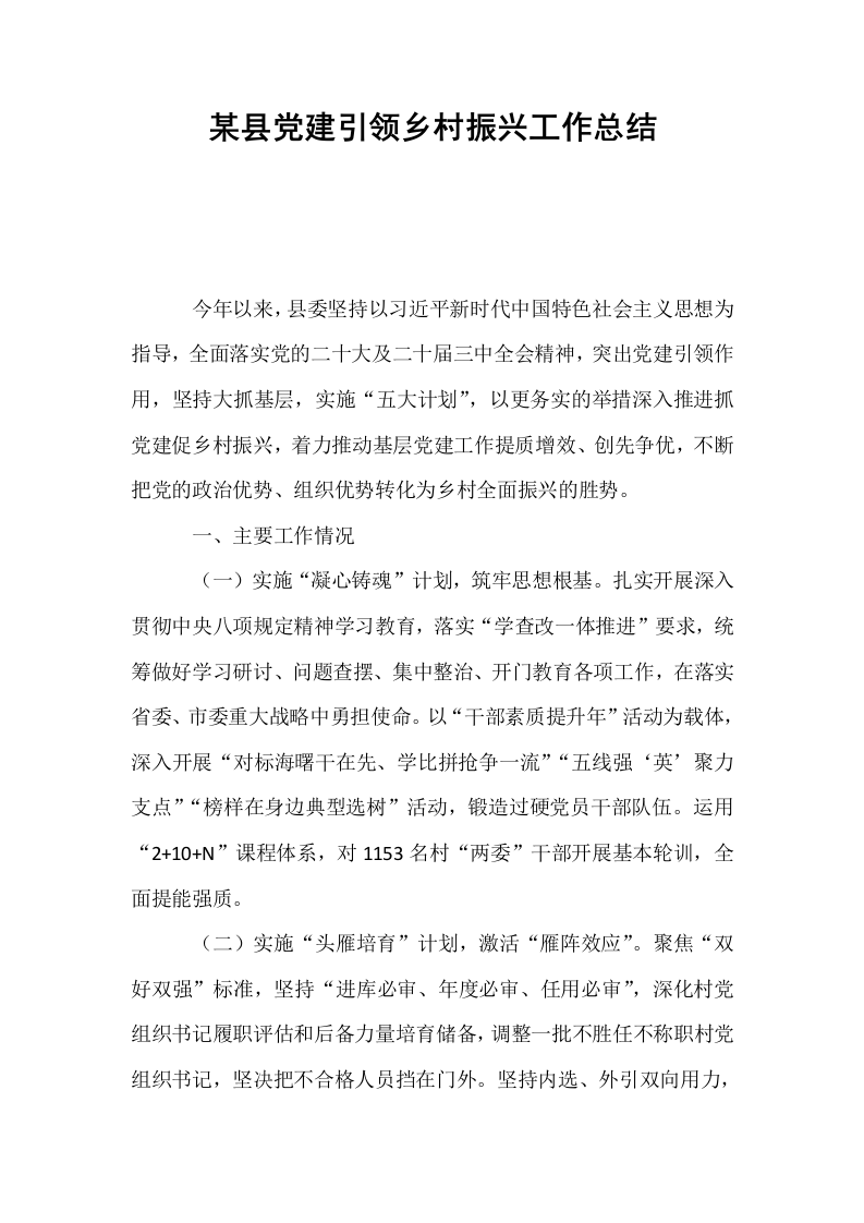 某县党建引领乡村振兴工作总结_第1页