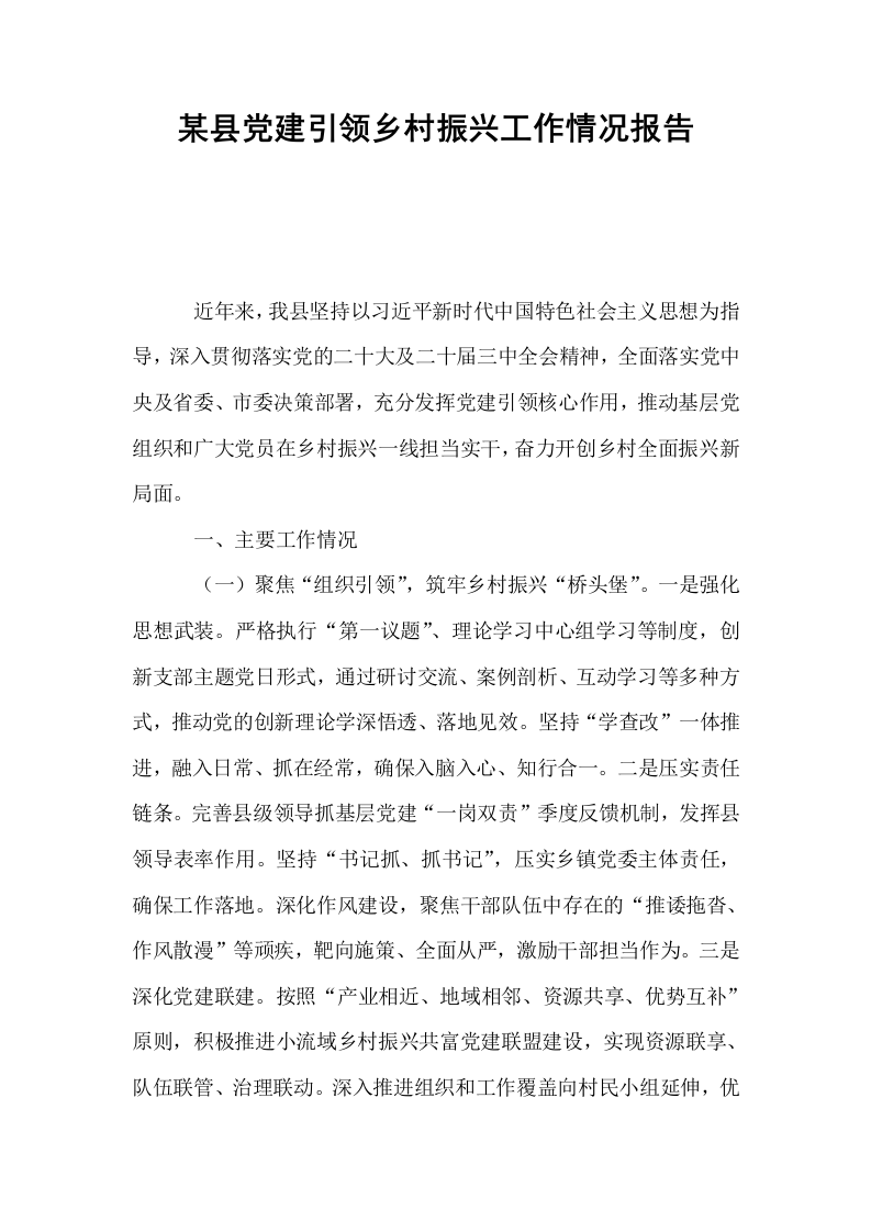 某县党建引领乡村振兴工作情况报告_第1页