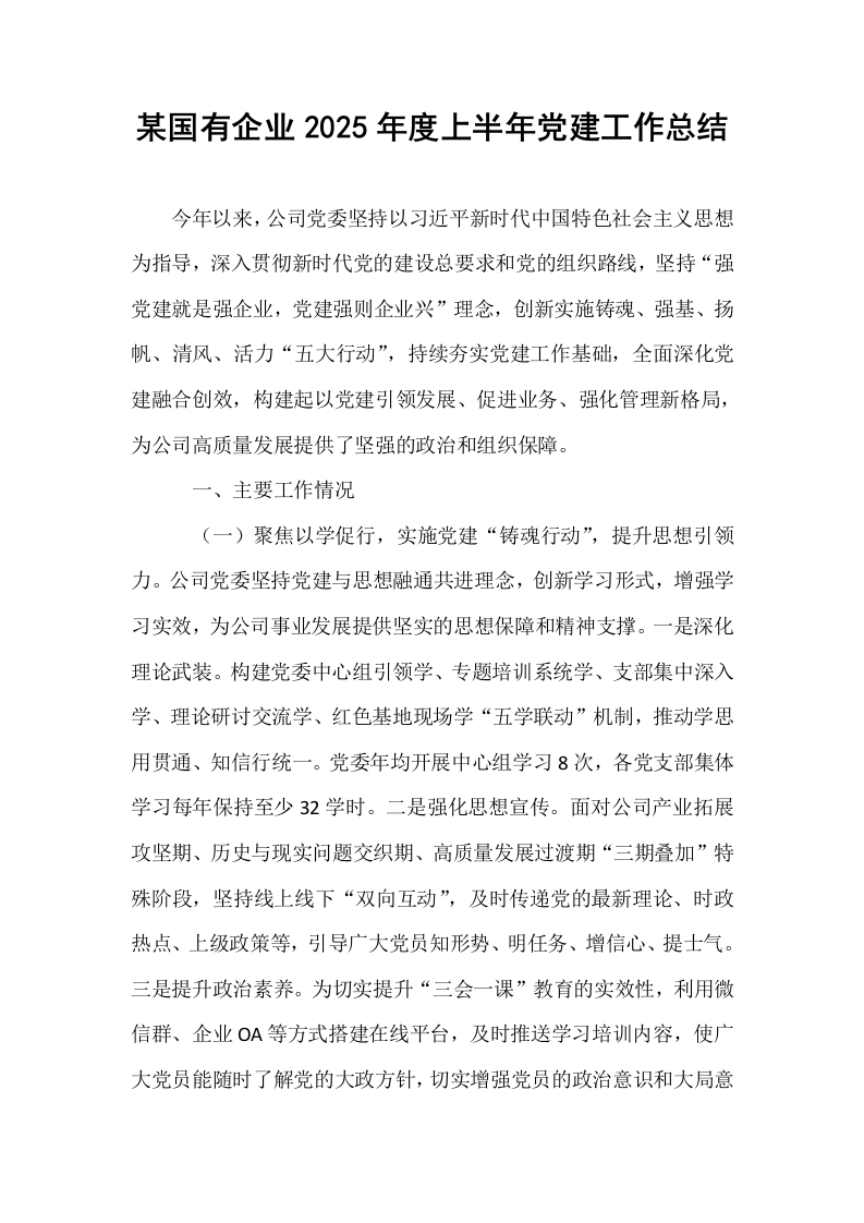 某国有企业2025年度上半年党建工作总结_第1页