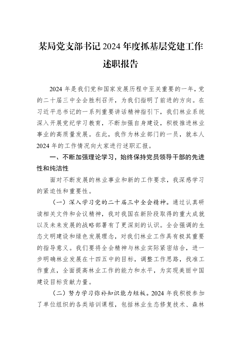 某局党支部书记2024年度抓基层党建工作述职报告_第1页