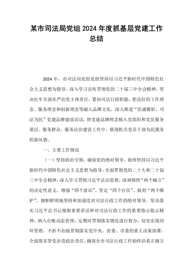 某市司法局党组2024年度抓基层党建工作总结_第1页