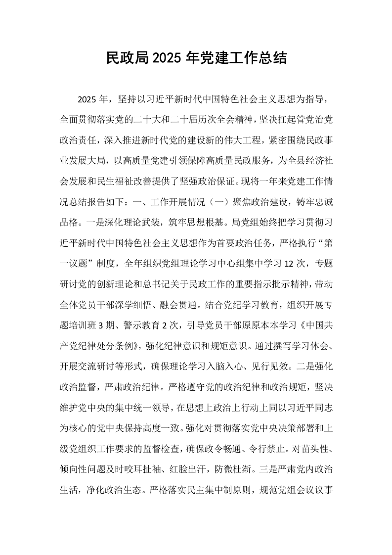 民政局2025年党建工作总结_第1页