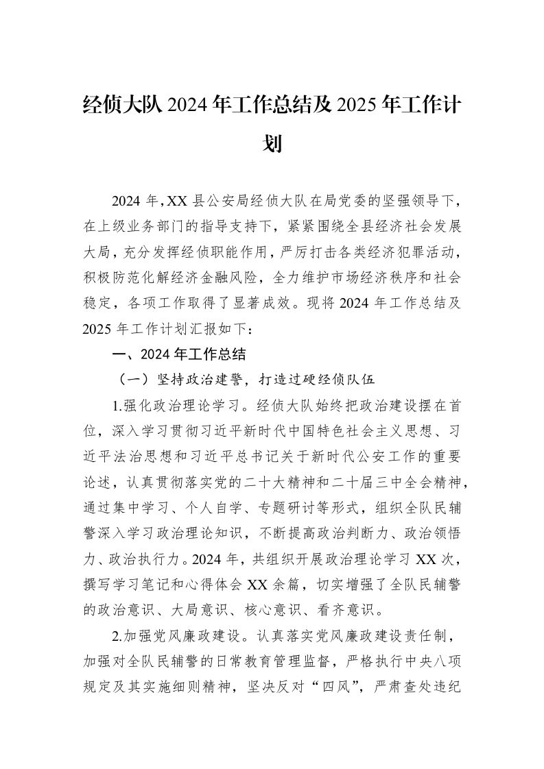 经侦大队2024年工作总结及2025年工作计划 (1)_第1页