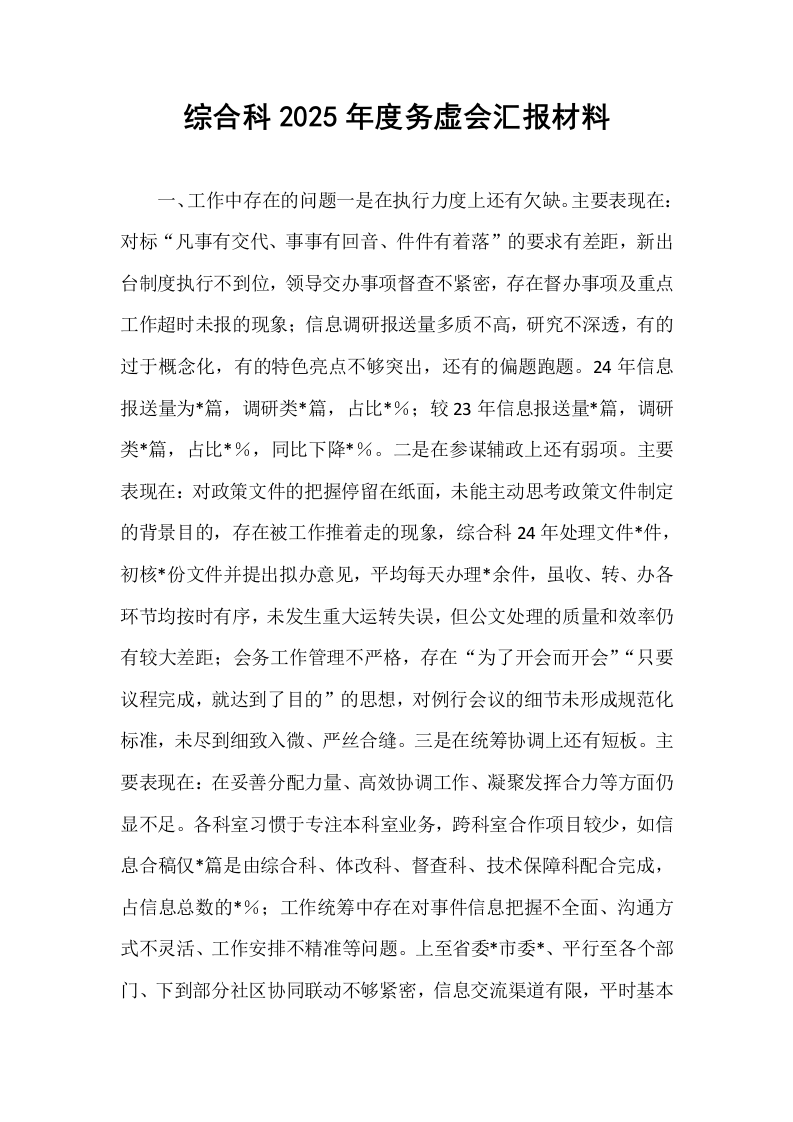 综合科2025年度务虚会汇报材料_第1页