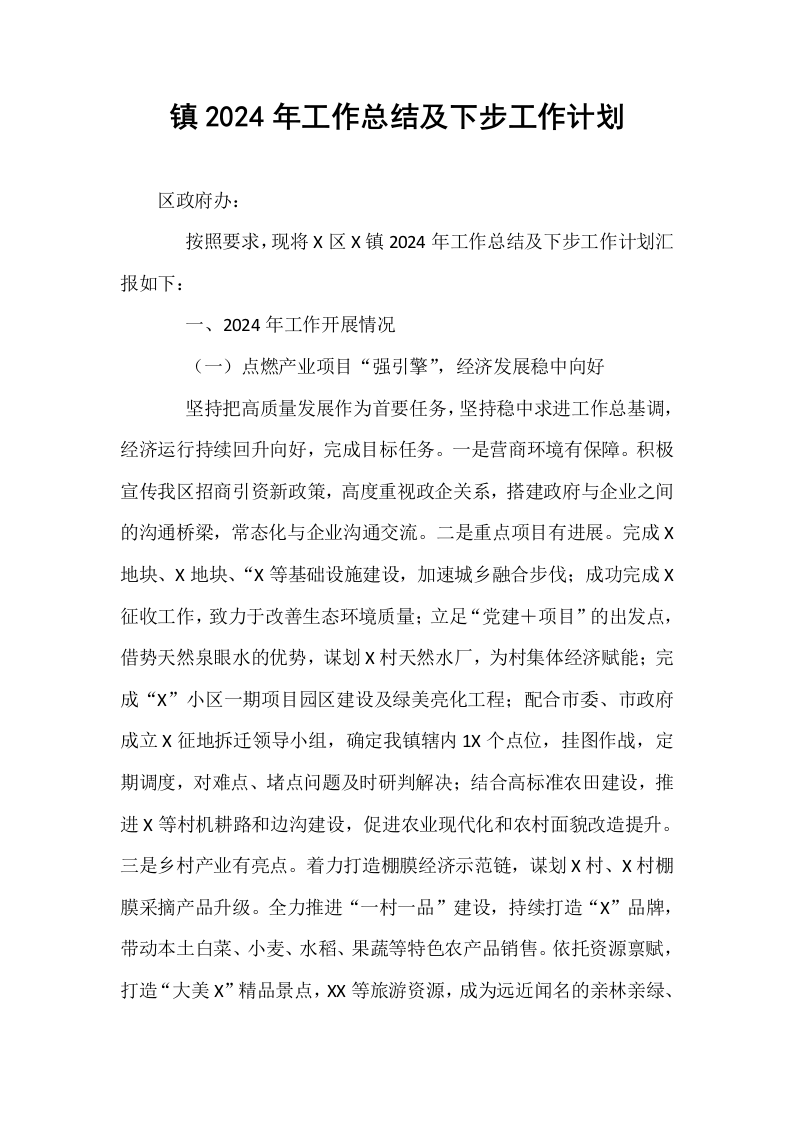 镇2024年工作总结及下步工作计划._第1页