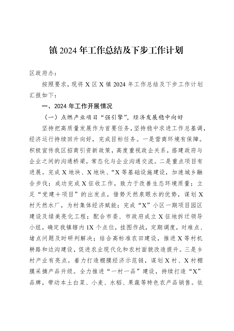 镇2024年工作总结及下步工作计划_第1页