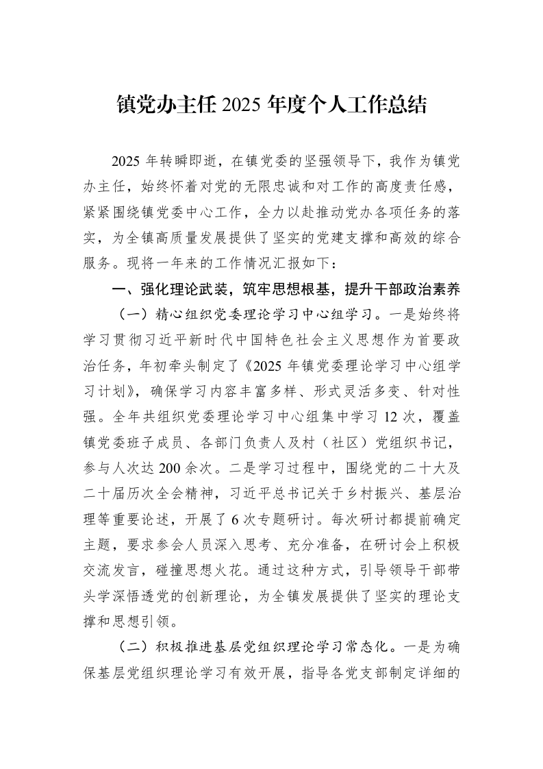 镇党办主任2025年度个人工作总结_第1页