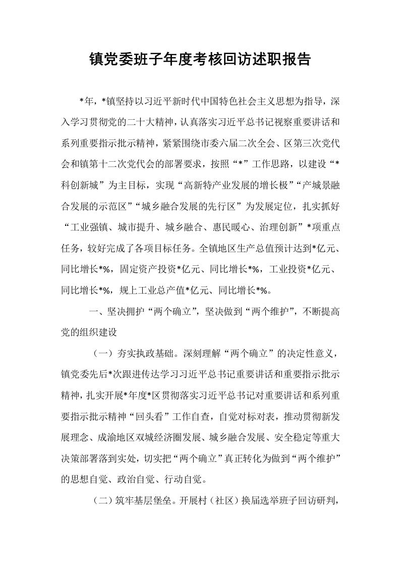 镇党委班子年度考核回访述职报告_第1页