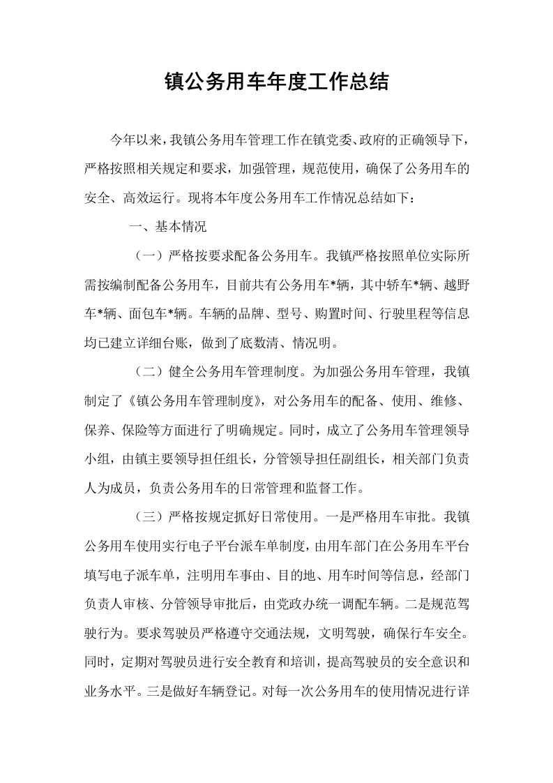 镇公务用车年度工作总结_第1页