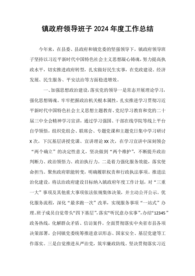 镇政府领导班子2024年度工作总结_第1页