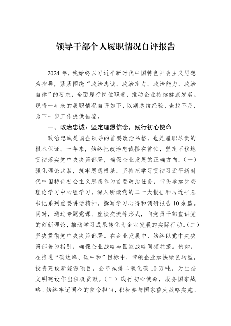 领导干部个人履职情况自评报告（02-15）_第1页