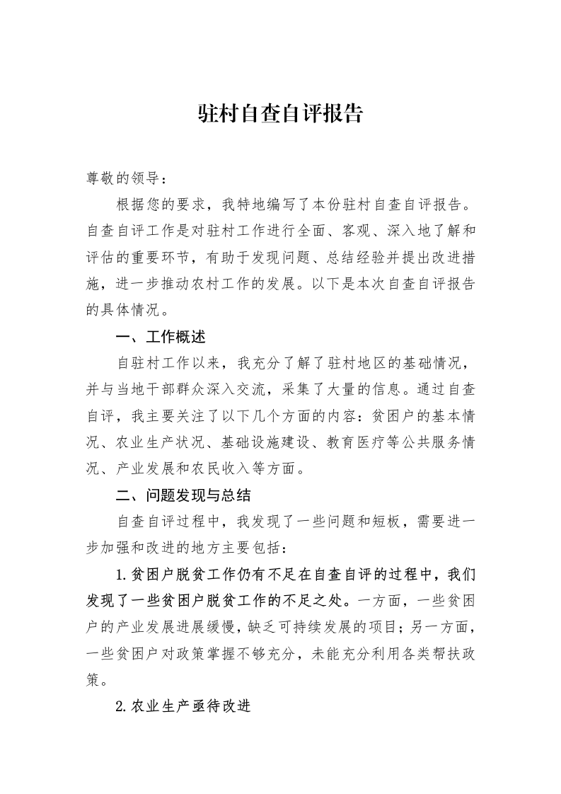 驻村自查自评报告_第1页