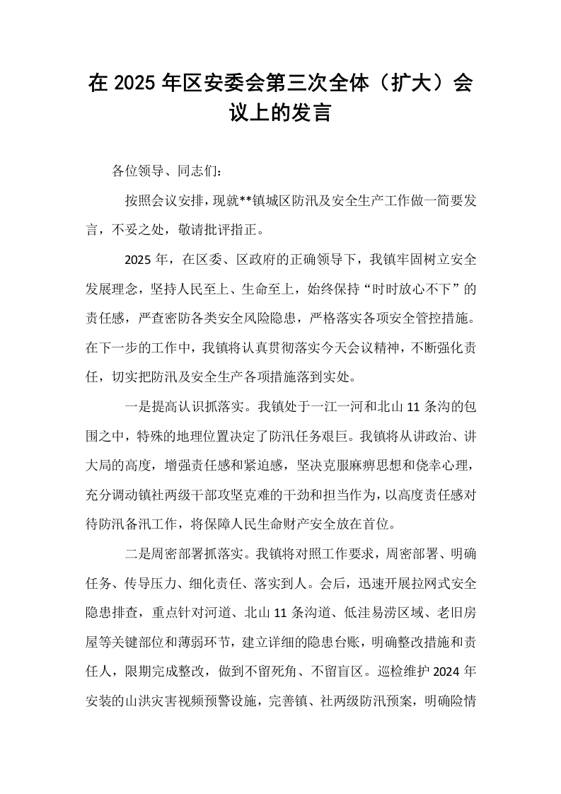 在2025年区安委会第三次全体（扩大）会议上的发言_第1页