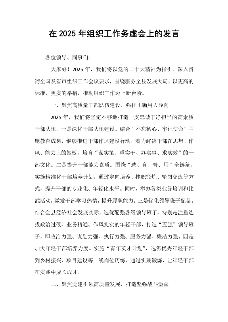 在2025年组织工作务虚会上的发言_第1页