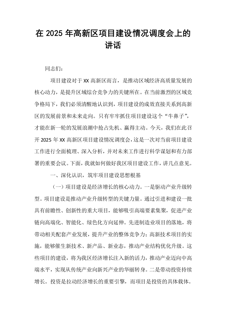 在2025年高新区项目建设情况调度会上的讲话_第1页