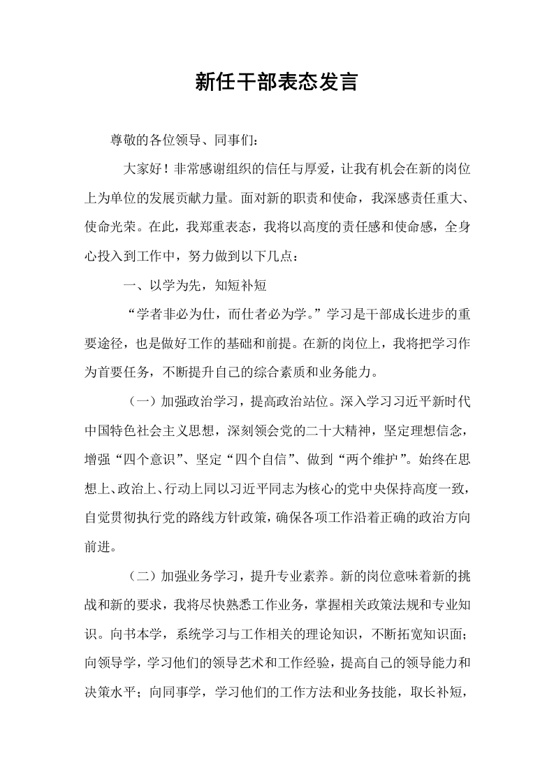 新任干部表态发言_第1页